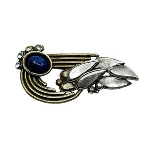 Vintage Kosmimi sterling silver & brass rhinestone brooch - GM193